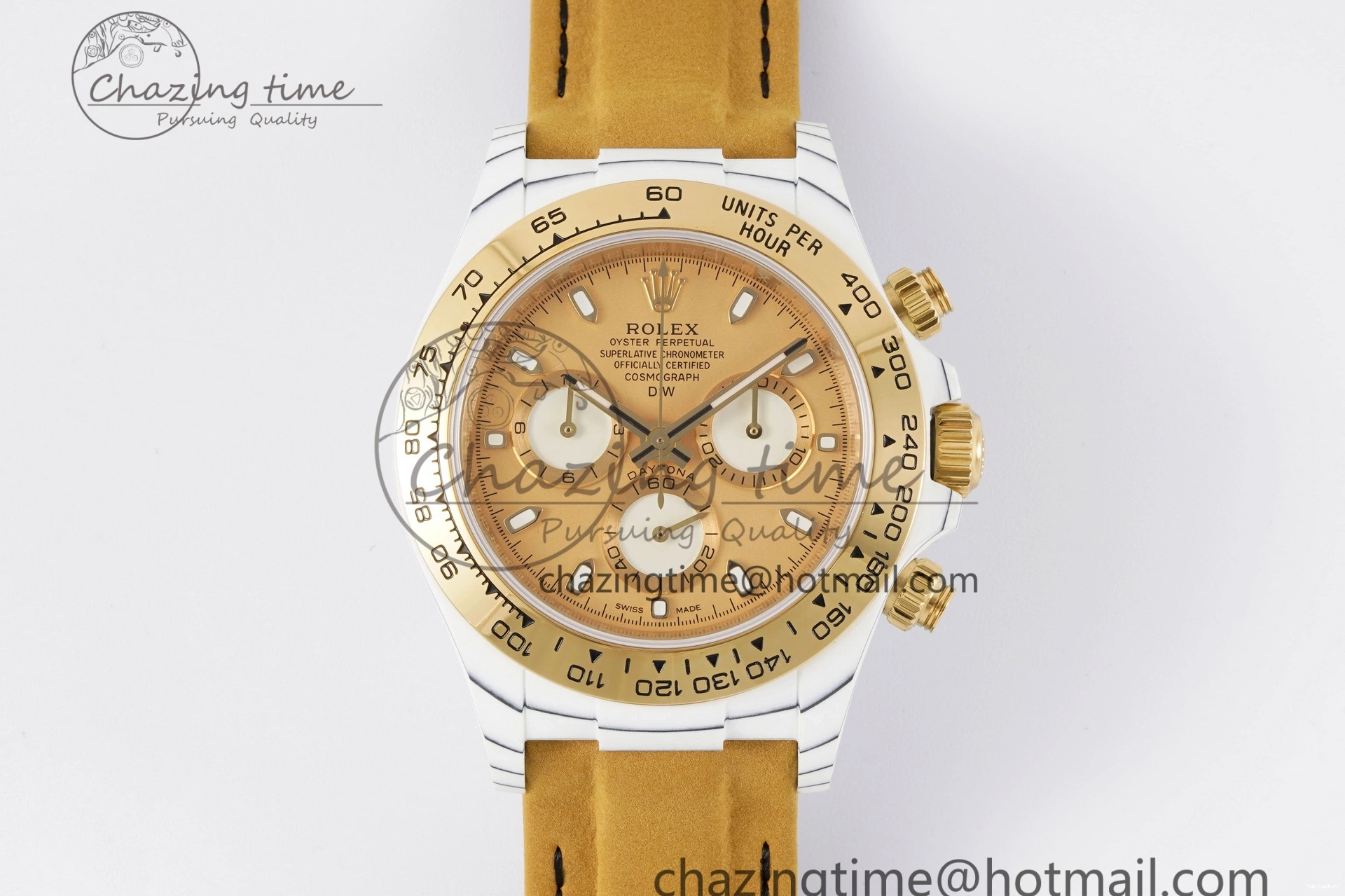 Daytona Bezel Leather Strap A7750 on White DIWF YG Dial DIW Brown YG Edition Case Carbon 0430